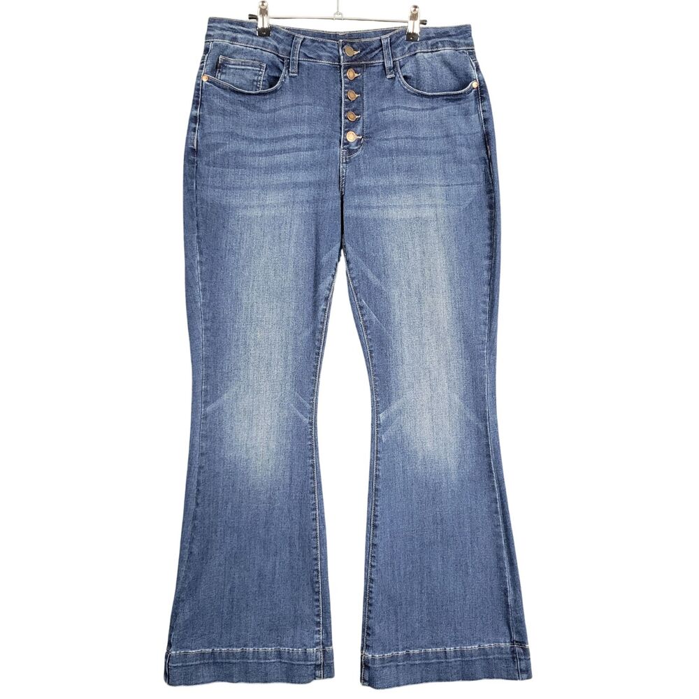 JUDY BLUE JB88491 Trouser Flare Button Fly Stretch Denim Blue Jeans SIZE 16W